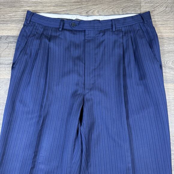 Read*** Canali 2 Piece Suit US 44L Pants 36x32 Blue Striped 100% Wool Two Button - Picture 15 of 16
